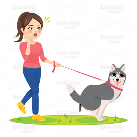 Dog Making Poo Woman Surprised Clipart Vector Illustration 05146
