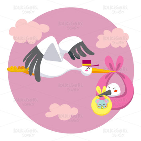 Double Stork Delivery Clipart Vector Illustration 00345