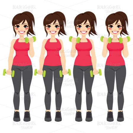 Dumbbell Exercises Set Woman Clipart Vector Illustration 02791
