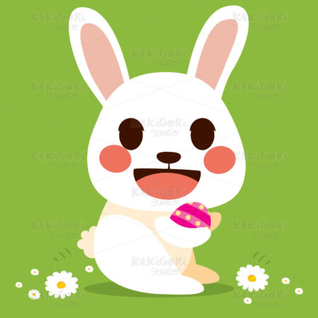 Easter Bunny Holding Egg Clipart Vector Illustration 03439