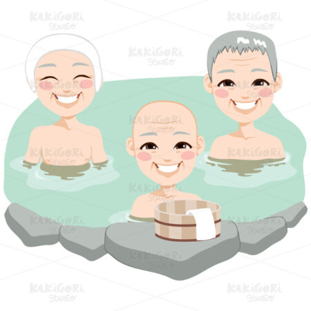 Elder Men Traditional Japanese Onsen Clipart Vector Illustration 01621