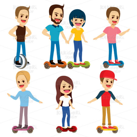 Electric Scooter Set Collection People Clipart Vector Illustration 04546