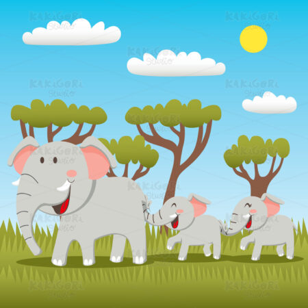 Elephant Family Clipart Vector Illustration 00487