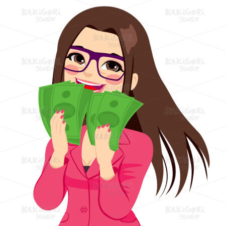 Enjoying Money Businesswoman Clipart Vector Illustration 02066