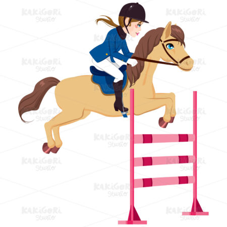 Equestrian Woman Jumping Horse Clipart Vector Illustration 02467