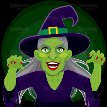 Evil Scary Witch Dark Background Clipart Vector Illustration 02315
