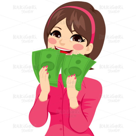 Excited Money Businesswoman Clipart Vector Illustration 02649