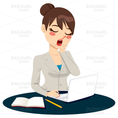 Exhausted Businesswoman Yawning Clipart Vector Illustration 01256