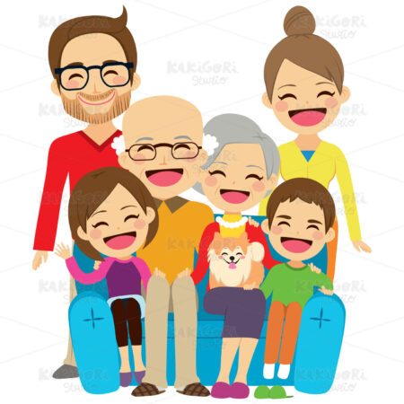 Extended Family Sitting Couch Clipart Vector Illustration 04780