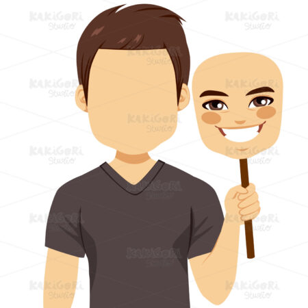 Faceless Man Holding Happy Mask Clipart Vector Illustration 02937