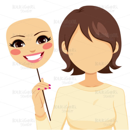 Faceless Woman Holding Happy Mask Clipart Vector Illustration 02187