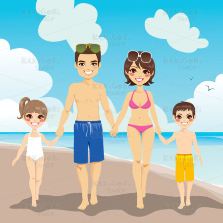 Family Beach Vacation Clipart Vector Illustration 01571