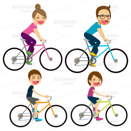 Family Bicycle Happy Clipart Vector Illustration 02199