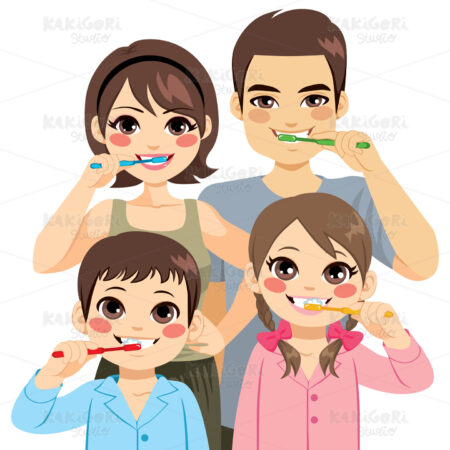 Family Brushing Teeth Clipart Vector Illustration 03555