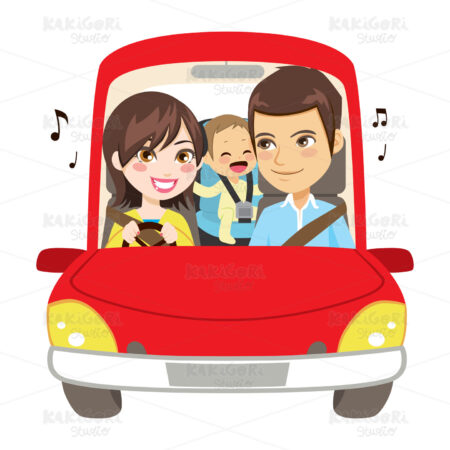 Family Car Driving Trip Clipart Vector Illustration 04748