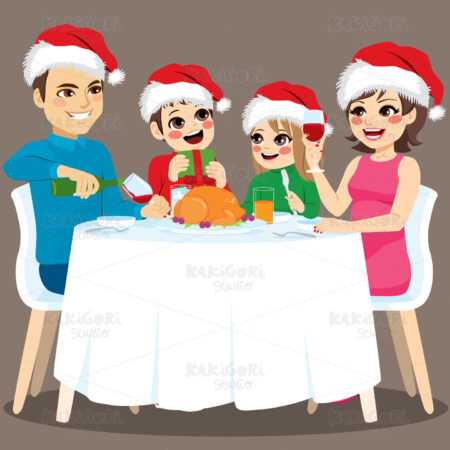 Family Christmas Dinner Clipart Vector Illustration 04287