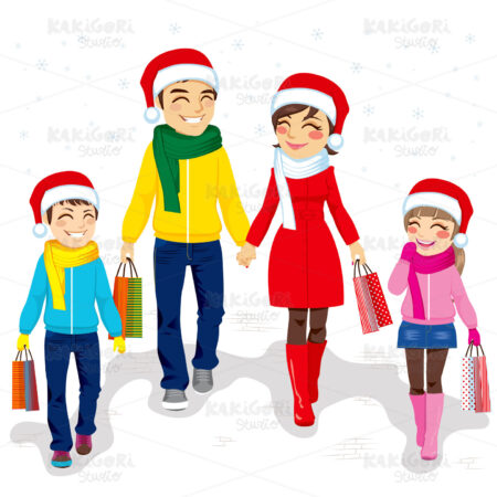 Family Christmas Shopping Clipart Vector Illustration 01908
