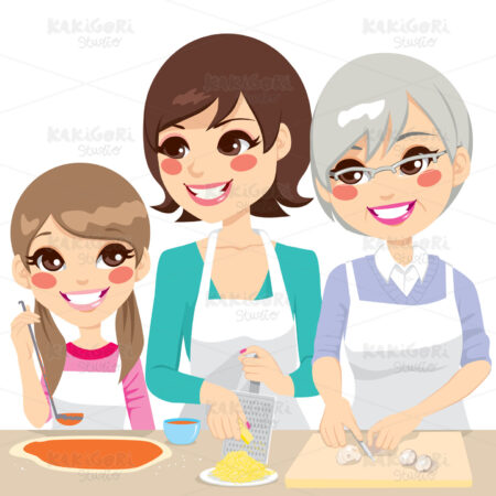 Family Cooking Pizza Together Clipart Vector Illustration 01338