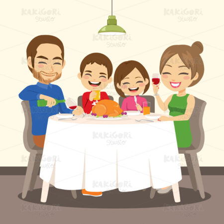 Family Dinner Delicious Roasted Chicken Clipart Vector Illustration 04783