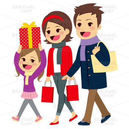 Family Going Christmas Shopping Clipart Vector Illustration 03180