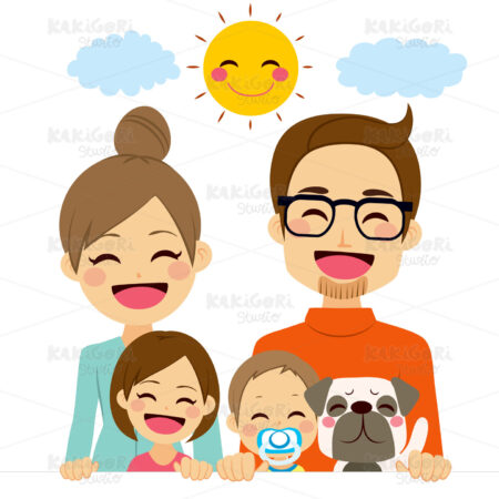 Family Holding Banner Clipart Vector Illustration 03124