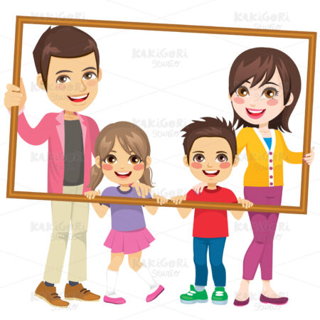 Family Holding Portrait Frame Clipart Vector Illustration 04809