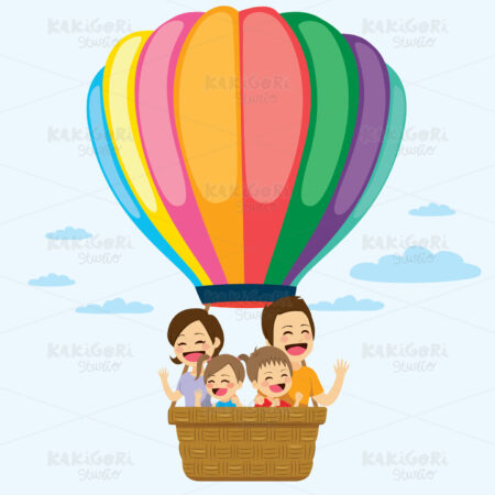 Family Hot Air Balloon Clipart Vector Illustration 03683