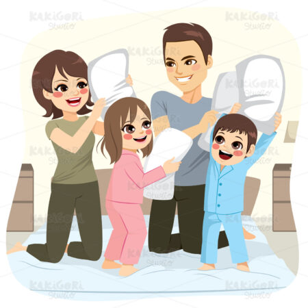 Family Pillow Fight Clipart Vector Illustration 04039