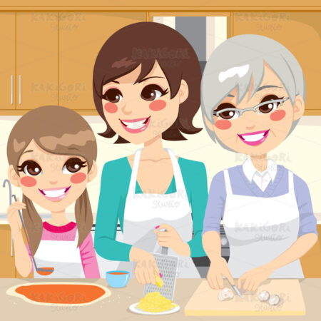 Family Preparing Homemade Pizza Clipart Vector Illustration 01329