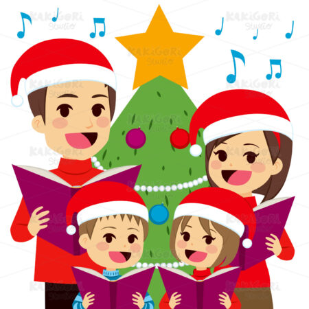 Family Singing Christmas Carols Clipart Vector Illustration 02401