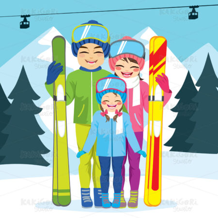 Family Ski Winter Vacation Clipart Vector Illustration 03338