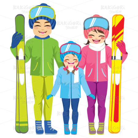 Family Skiing Clipart Vector Illustration 03337