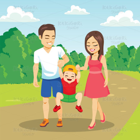 Family Walking Together On Park Clipart Vector Illustration 04894