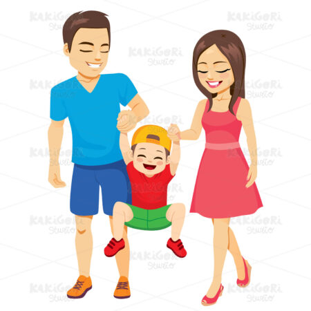 Family Walking With Toddler Boy Clipart Vector Illustration 04867