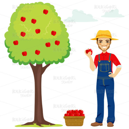 Farmer Picking Apple Clipart Vector Illustration 03034