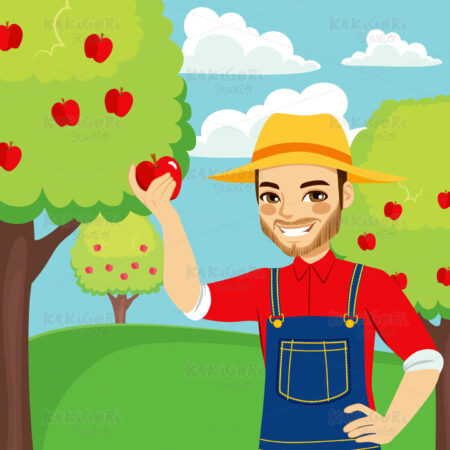 Farmer Picking Red Apple Clipart Vector Illustration 03035