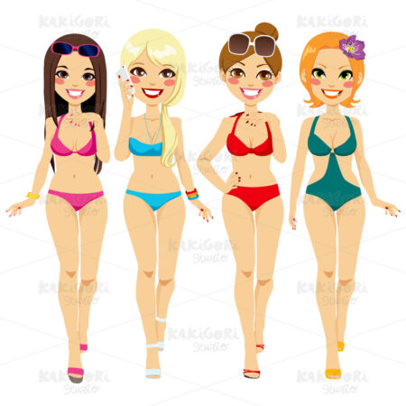 Fashion Bikini Girls Clipart Vector Illustration 01432