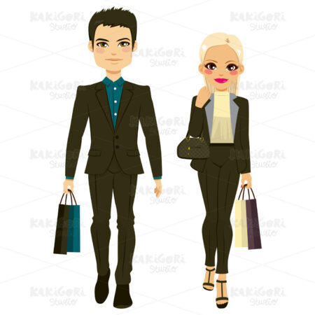 Fashion Couple Shopping Clipart Vector Illustration 02312