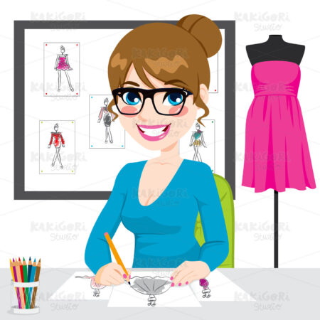 Fashion Designer Drawing Sketches Clipart Vector Illustration 01700