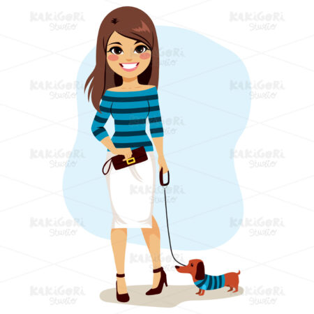 Fashion Girl With Dog Clipart Vector Illustration 03614