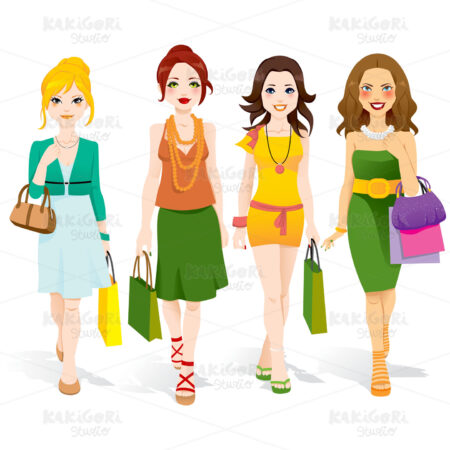 Fashion Girls Walking Clipart Vector Illustration 00863