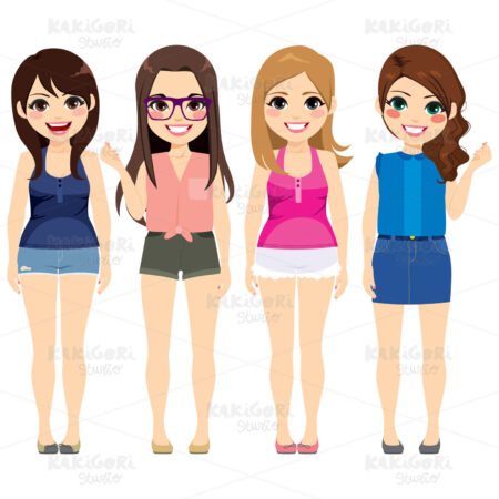 Fashion Summer Outfit Girls Clipart Vector Illustration 04281