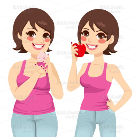 Fat And Slim Woman Diet Clipart Vector Illustration 01441
