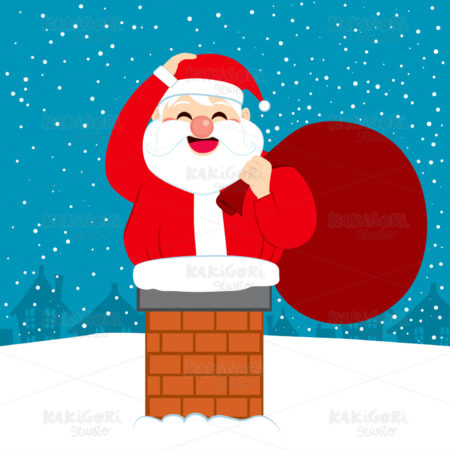 Fat Santa Christmas Chimney Clipart Vector Illustration 02378