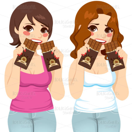 Fat Women Eating Chocolate Guilt Clipart Vector Illustration 01507