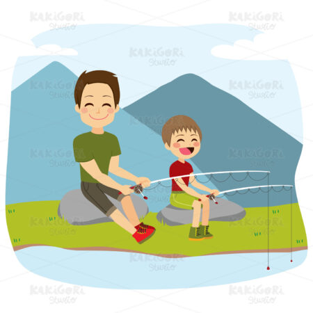 Father And Son Fishing Clipart Vector Illustration 03661