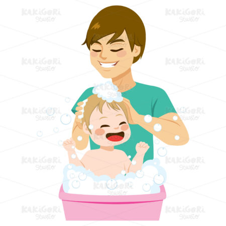 Father Bathing Son Clipart Vector Illustration 03743