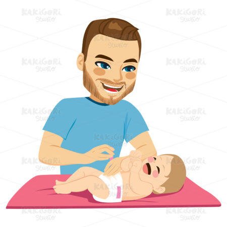 Father Changing Diaper Clipart Vector Illustration 04150