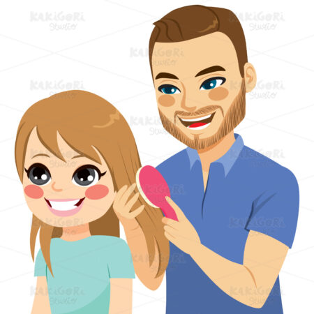 Father Combing Daughter Hair Clipart Vector Illustration 04195