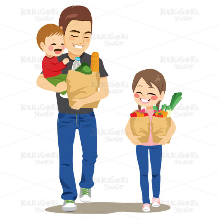 Father Grocery Shop With Kids Clipart Vector Illustration 04142